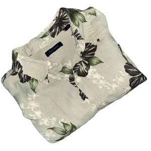 Club Room Men's Hawaiian Shirt L 100% Silk Green Floral Resort Beach Camp